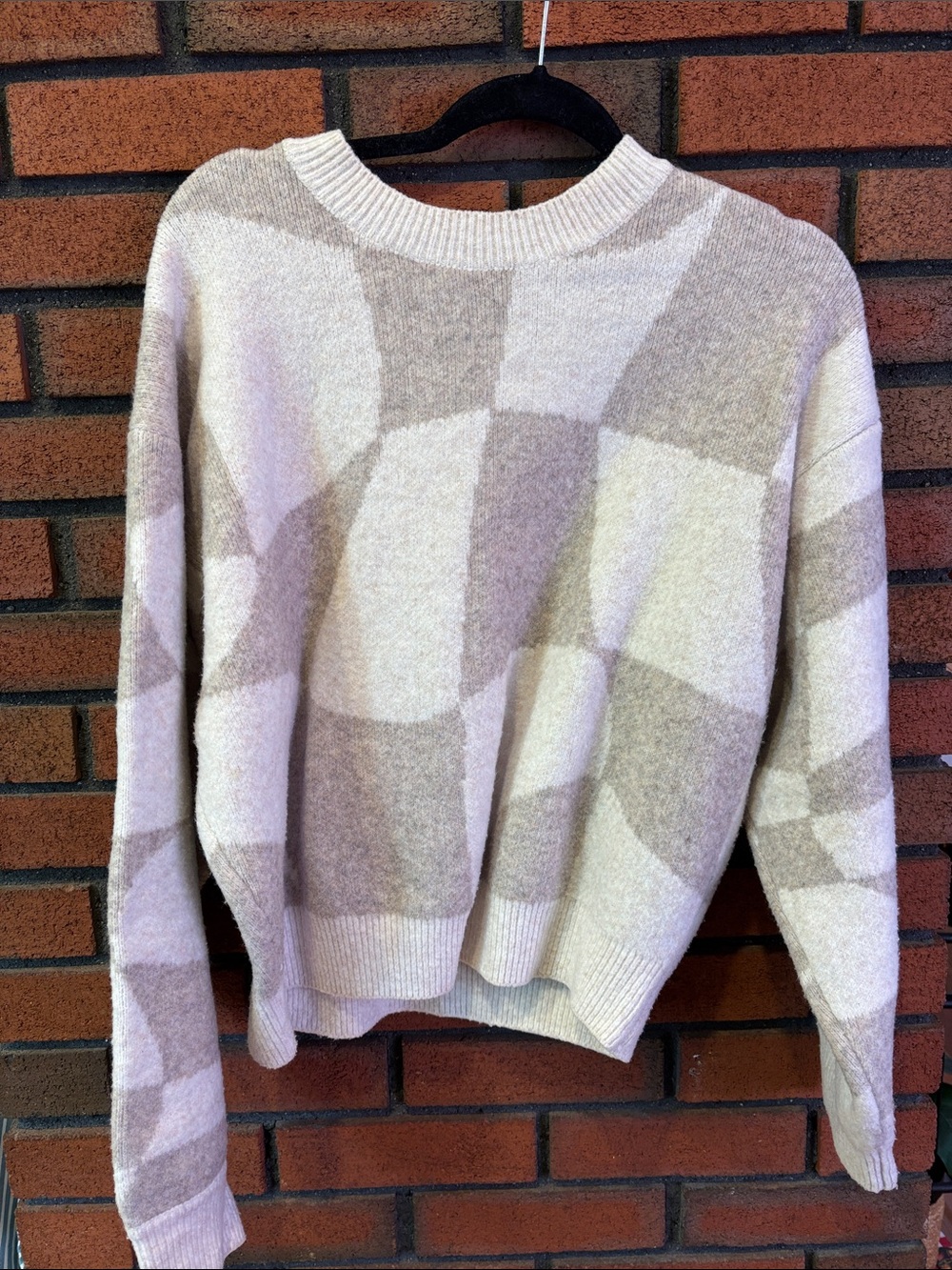 Weekday Beige & Ivory Geometric Crewneck Sweater